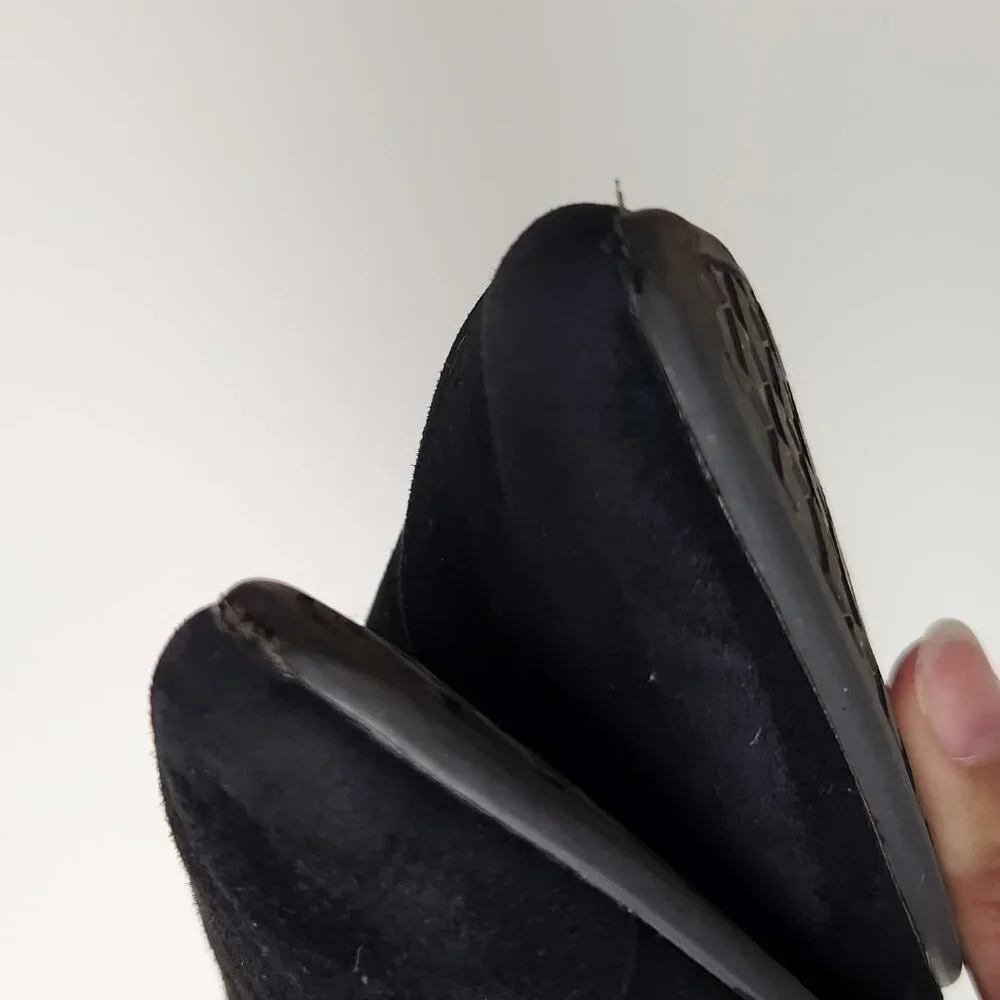Birdies Shoes Womens 9.5 Black Swan Suede Mules Quilted Flats Leather Slip On - Picture 7 of 14
